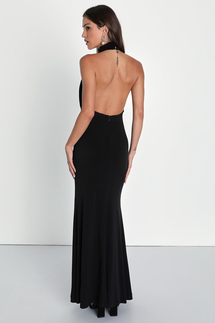 Romantic Chance Black Halter Backless Mermaid Maxi Dress