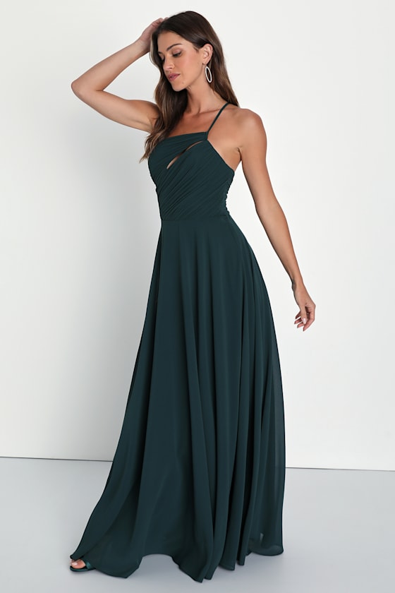 Pleated Off-the-Shoulder Sheath Floor-length Gown Emerald main image 1