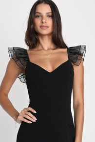 Angelic Appearance Black Ruffled Bodycon Midi Dress