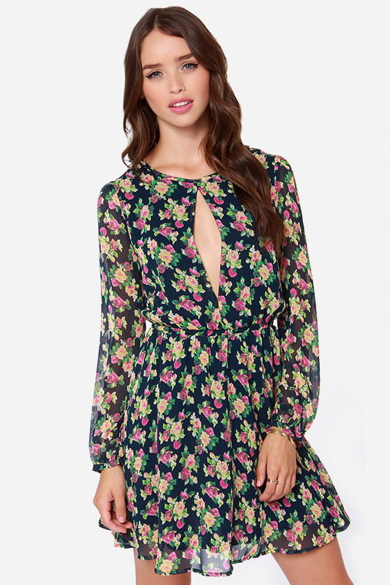 Navy Blue Dress - Floral Print Dress - Long Sleeve Dress - $87.00 - Lulus Navy Blue Dress - Floral Print Dress - Long Sleeve Dress - $87.00 - Lulus