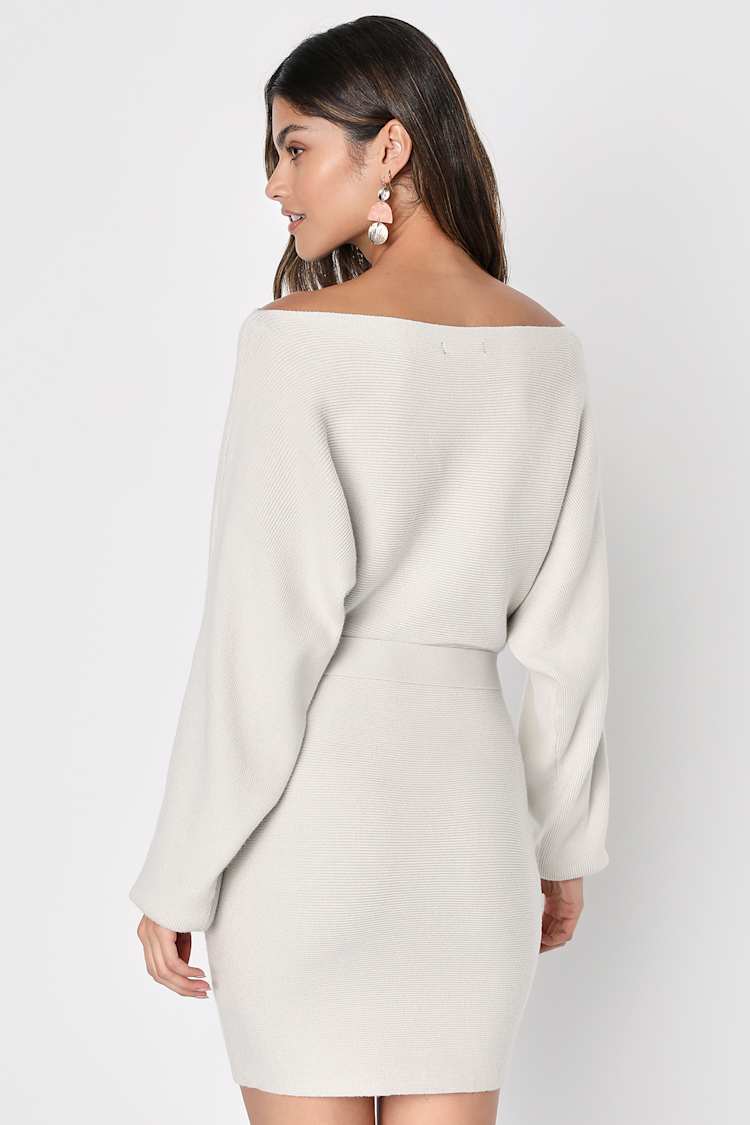 Modern Comfort Ivory Dolman Sleeve Mini Sweater Dress