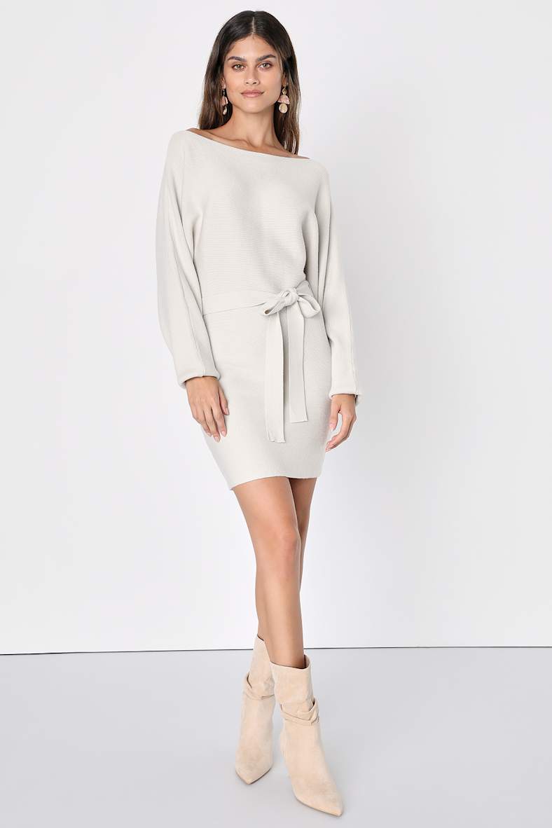 Modern Comfort Ivory Dolman Sleeve Mini Sweater Dress