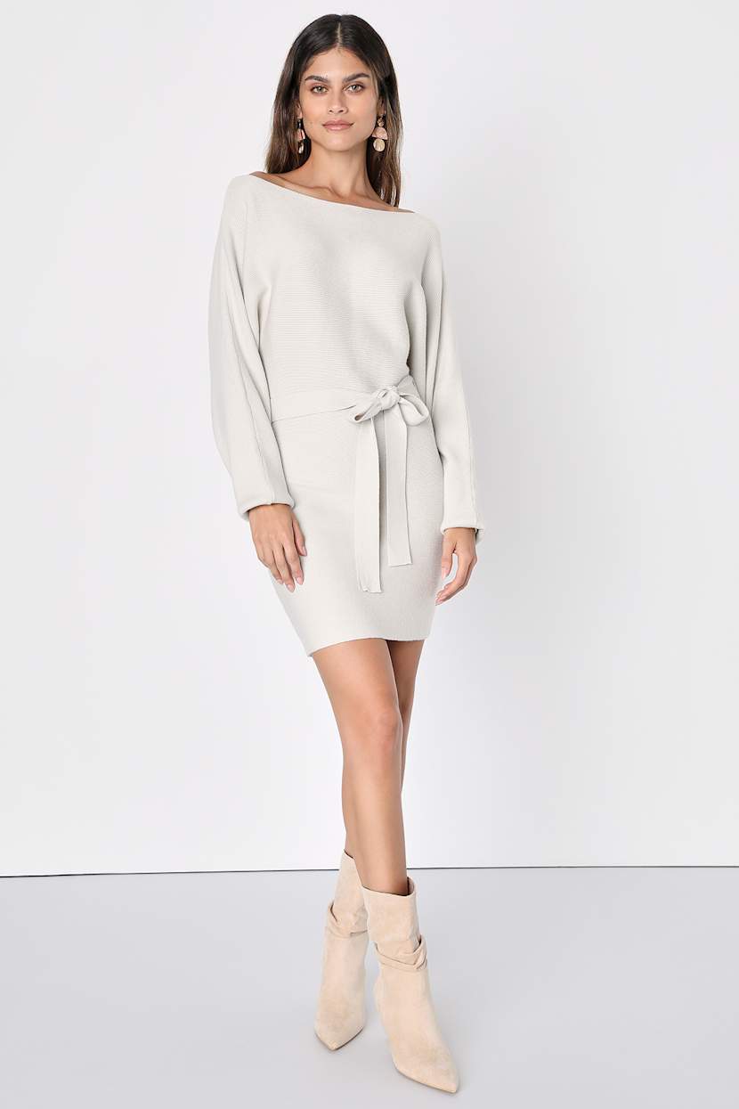 knit sweater dress midi Stretchy Puff Long Sleeve Ruffle Hem Knit Midi Sweater Dress, Black / M