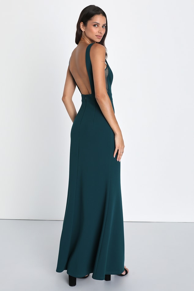Emerald Green Maxi Dress - Velvet Print Dress - Backless Dress - Lulus