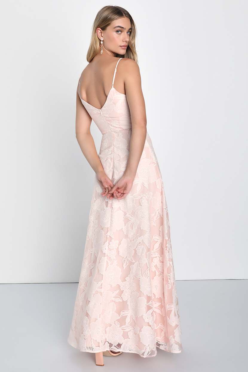 Blush Pink Floral Dress - A-Line Maxi Dress - Bridesmaid Dress - Lulus