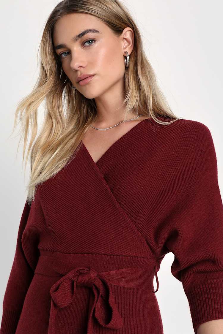 Fall into Fashion Burgundy Dolman Sleeve Sweater Midi Dress