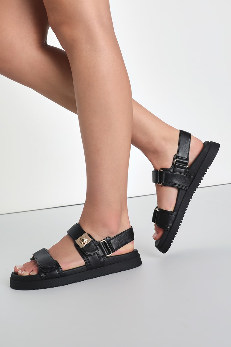 Steve Madden Mona - 3 Strap - Black Flatform Sandals - Lulus