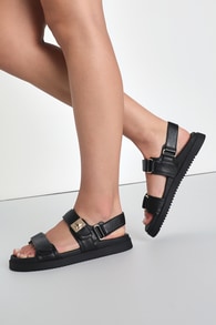Mona Black Leather Slingback Flatform Sandals