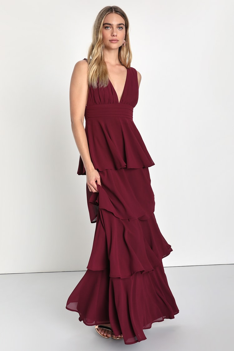burgundy tiered dress