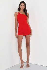 Vamp Up Your Style Red One-Shoulder Sleeveless Romper