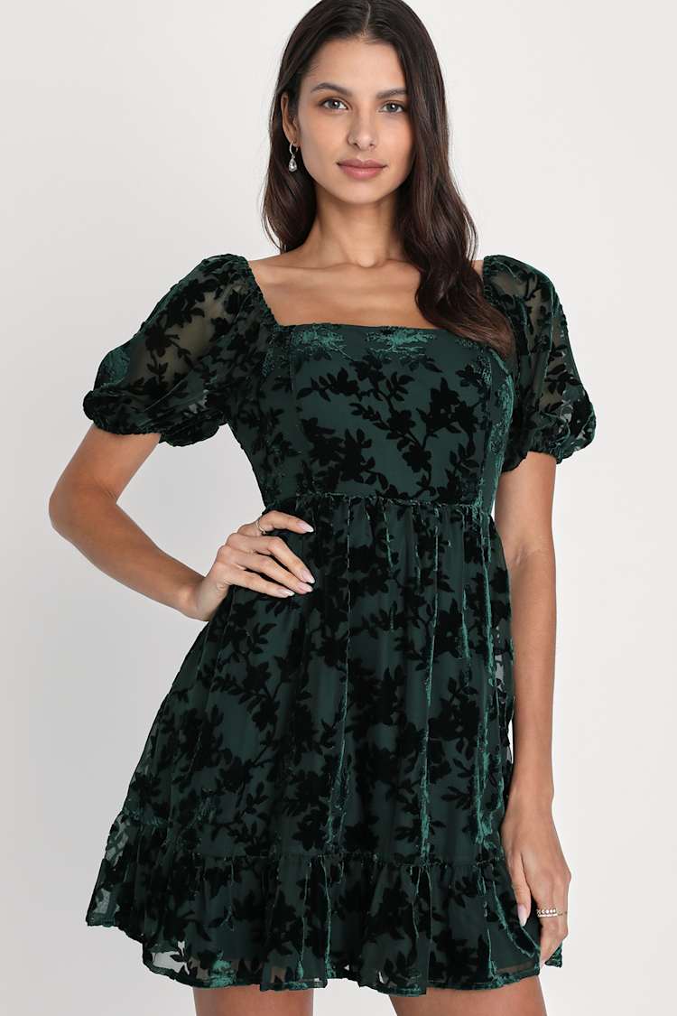 Emerald Green Mini Dress - Burnout Dress - Velvet Mini Dress - Lulus