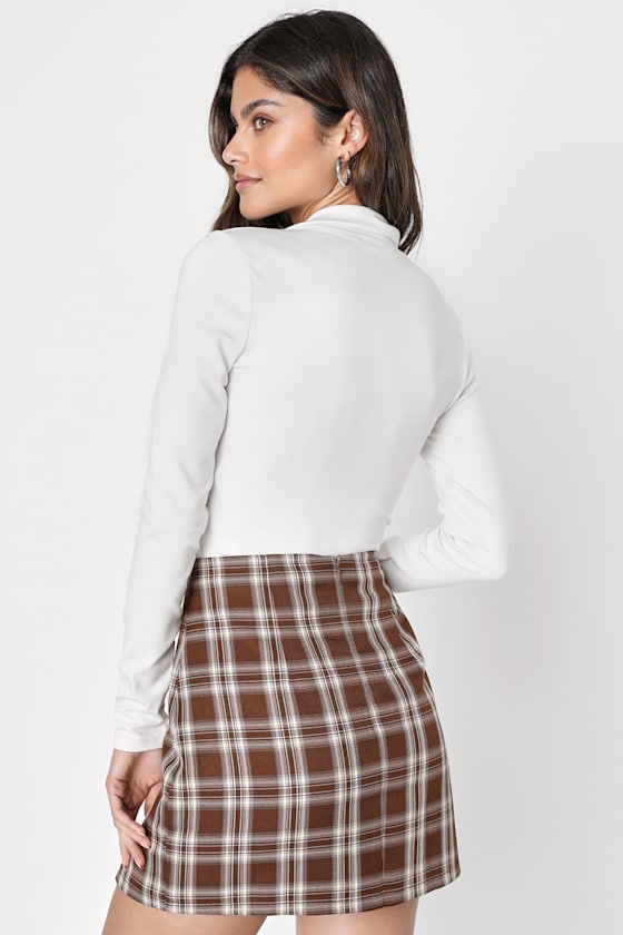 Cutest Lesson Brown Plaid High-Rise Mini Skirt - thumbnail 4