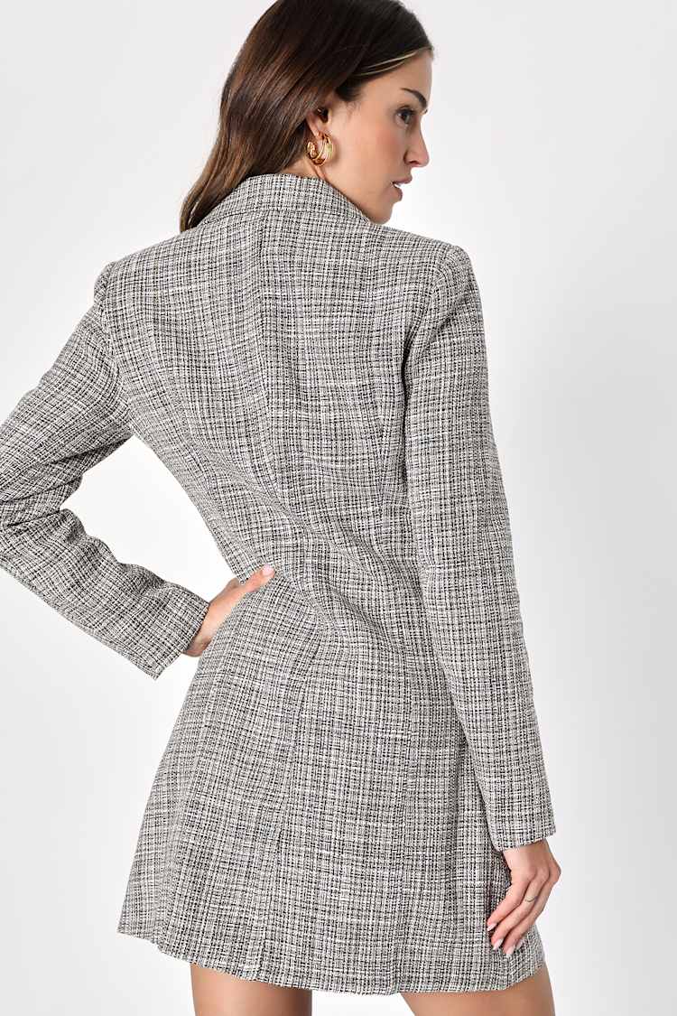 Deluxe Desire Grey Tweed Long Sleeve Blazer Mini Dress