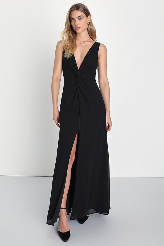 Lulus Endearing Elegance Black Sleeveless Twist-front Maxi Dress