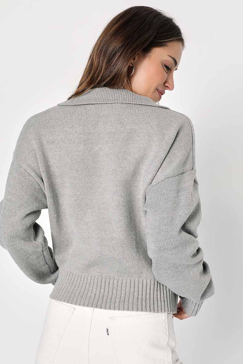 Cozy Forecast Heather Grey Collared Pullover Sweater