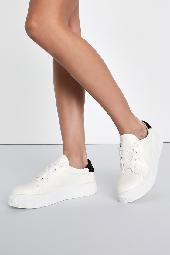 White and Black Sneakers - Flatform Sneakers - Lace-Up Sneakers - Lulus