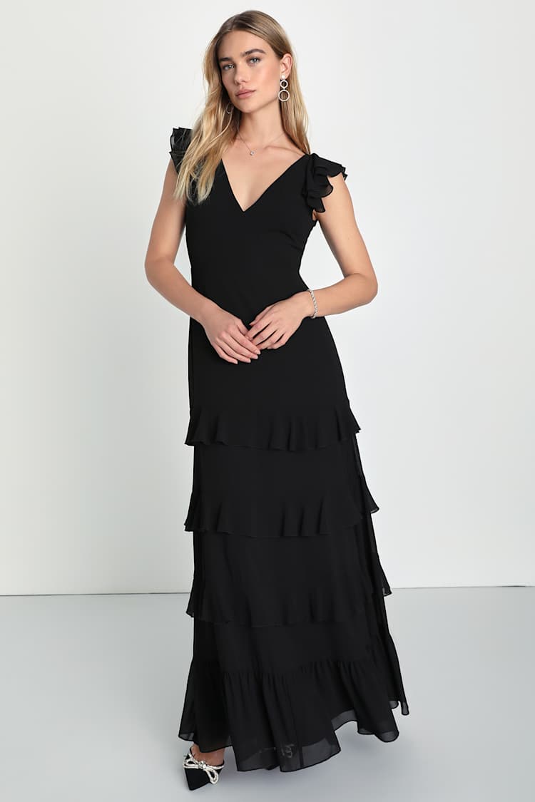 Black Bridesmaid Dress - Ruffled Maxi Dress - Tiered Maxi Dress - Lulus