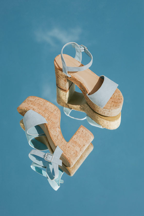 Ciri Blue Suede Cork Platform High Heel Sandals 1