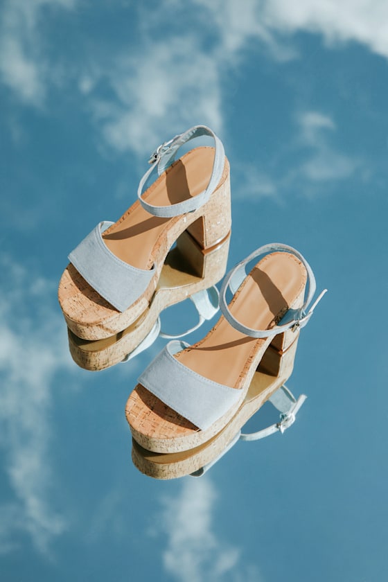 Ciri Blue Suede Cork Platform High Heel Sandals 6