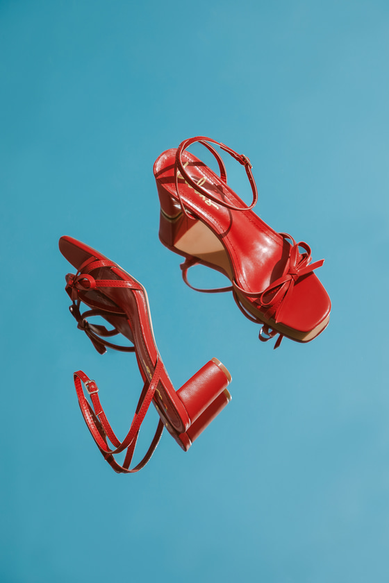 Red High Heels - Ankle Strap Heels - Bow Heels - Block Heels - Lulus
