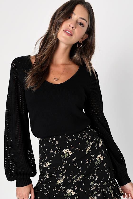 Black Pointelle Knit Top