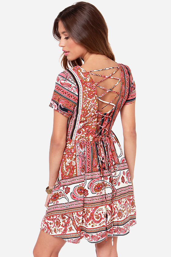 Cute Print Dress - Short Sleeve Dress - $49.00