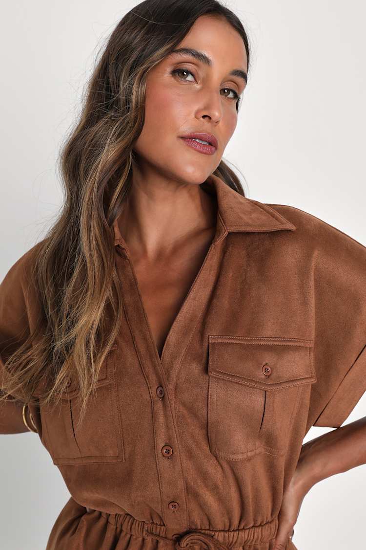 jacinth maxi dress in chocolate brown jersey Anastasia Faux Suede Shirt Dress main image 0