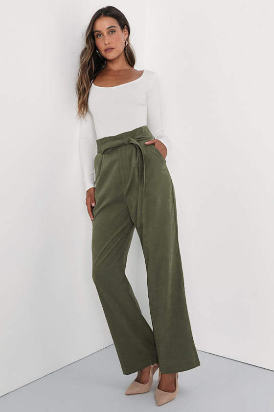 Olive High Waist Wide Casual Pant
