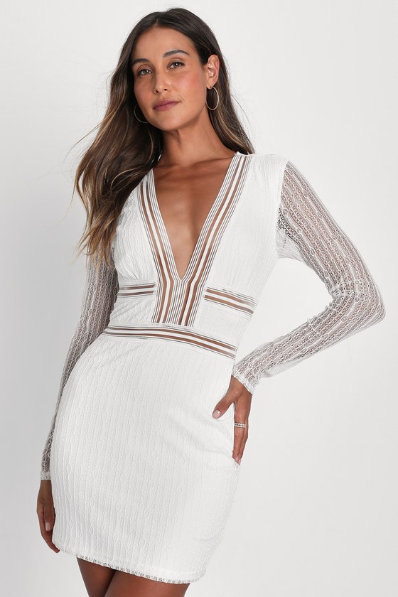 Lulus Casita White Lace Long Sleeve Mini Dress