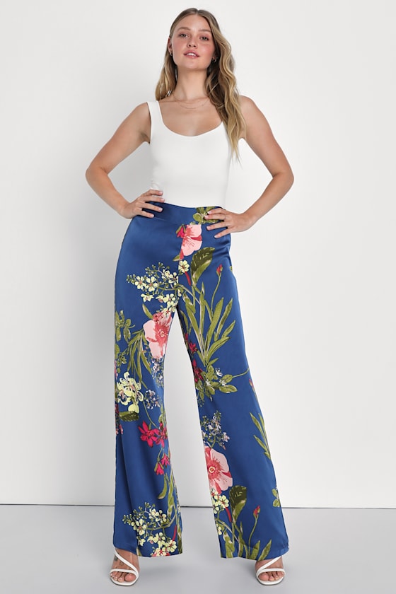 Navy Blue Floral Pants Floral Print Pants WideLeg Pants Lulus