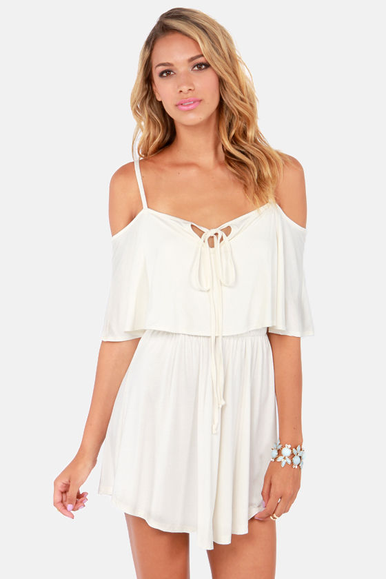 Easy on the Eyes Off-the-Shoulder Ivory Dress