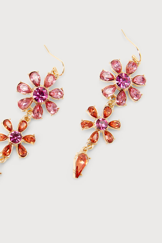 Pink and Orange Rhinestone Earrings Flower Earrings Earrings Lulus