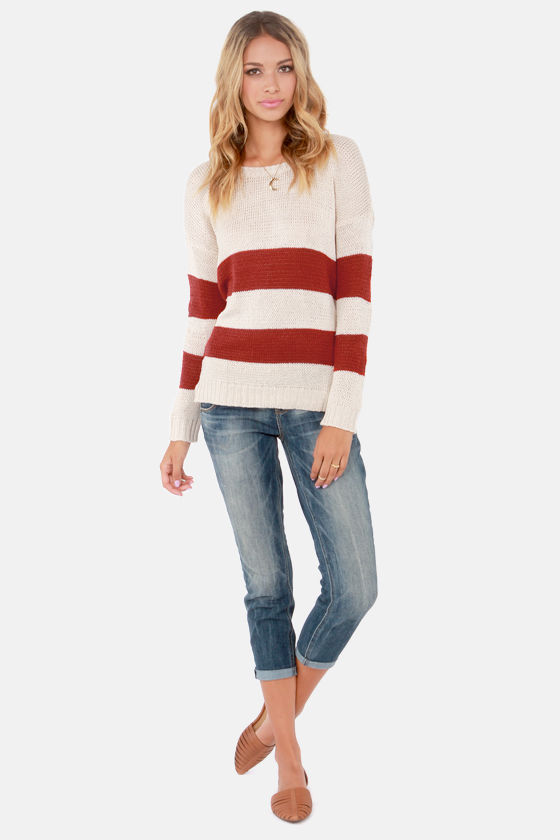 Olive & Oak Sweater - Striped Sweater - Cream Sweater - Red Sweater ...