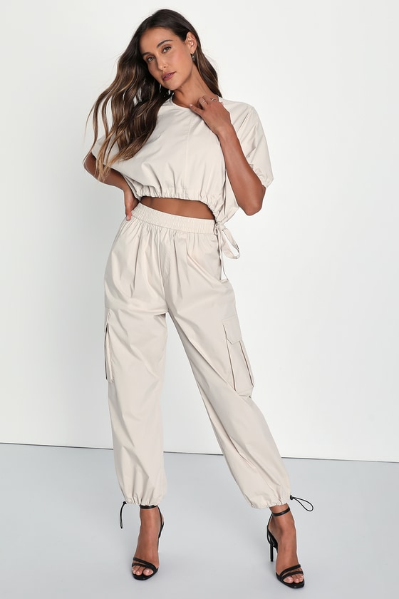 Women's Straight Leg High Waisted Cargo Trousers With Pockets Grey –  Styledup.co.uk