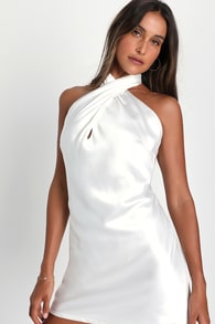 Beyond Classy White Satin Halter Mini Dress