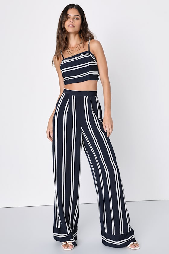 Coastal Living Navy Blue and White Striped Two-Piece Jumpsuit 10