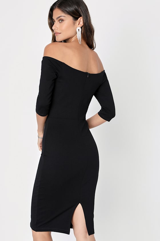 Girl Can't Help It Black Off-the-Shoulder Midi Dress 12