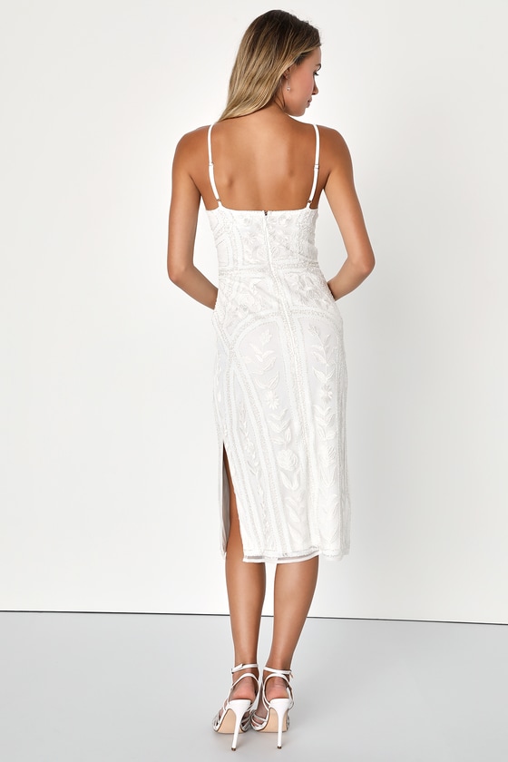 White Midi Dress - White Sequin Dress - Embroidered Midi Dress - Lulus