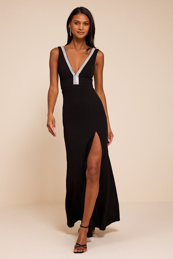 Stunned By You Black Rhinestone Mermaid Maxi Dress 2