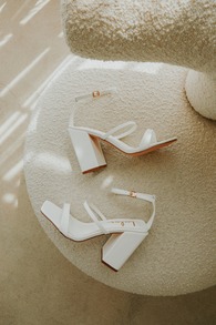 Mabie White Ankle Strap High Heel Sandals