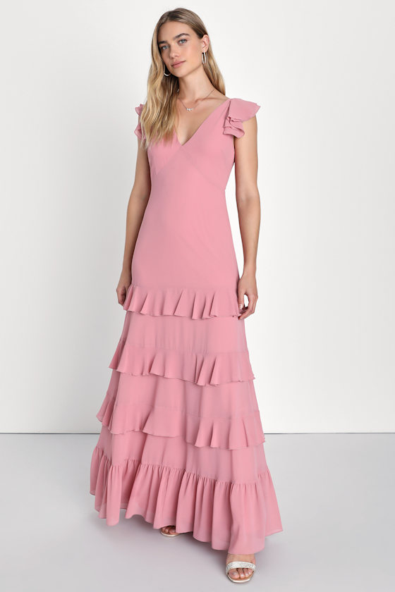 Pink Bridesmaid Dress - Ruffled Maxi Dress - Tiered Maxi Dress - Lulus