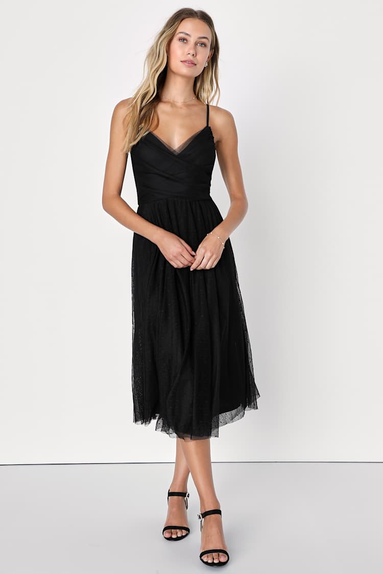 black dress with leggings Mademoiselle Black Tulle Midi Dress  Petite Chrie