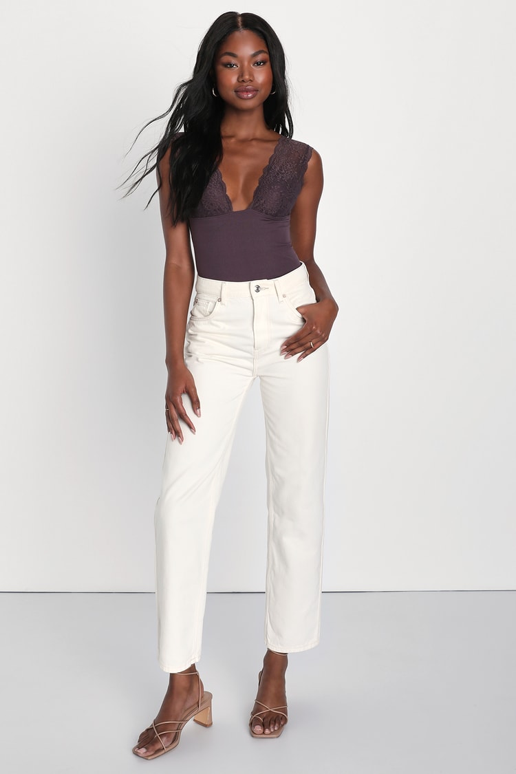 Power Play Chocolate Ribbed Knit Lace Cami Top