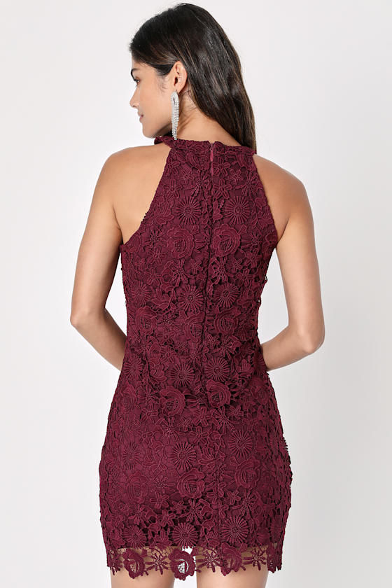 Love Poem Burgundy Lace Mini Dress 10