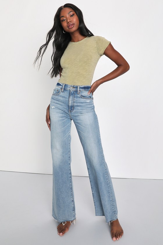 Daze Denim Far Out - Wide Leg Jeans - Light Wash Raw Hem Jeans - Lulus