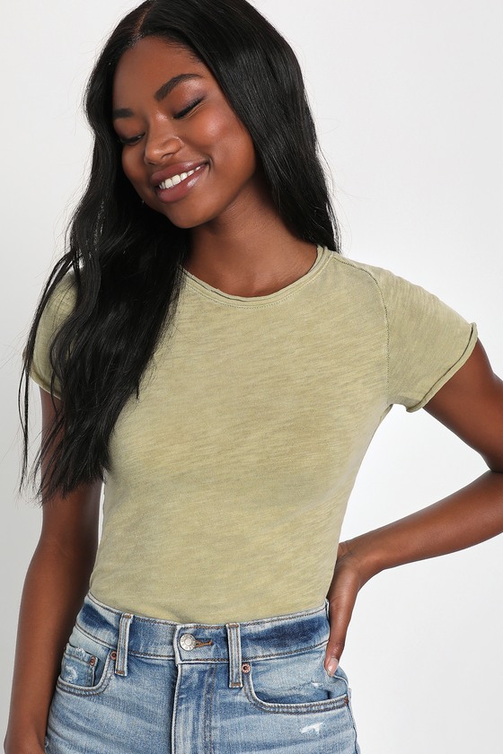 We The Free Be My Baby Tee - Green Baby Tee - Heathered T-Shirt - Lulus