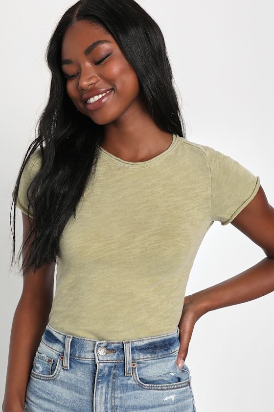 We The Free Be My Baby Tee Green Baby Tee Heathered TShirt Lulus