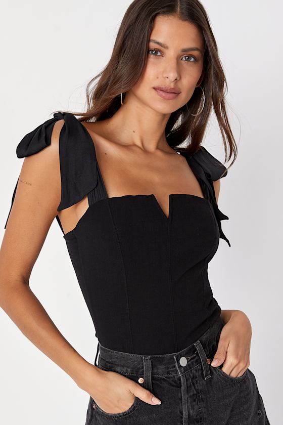 Lola Black Sleeveless Tie-Strap Bodysuit 5