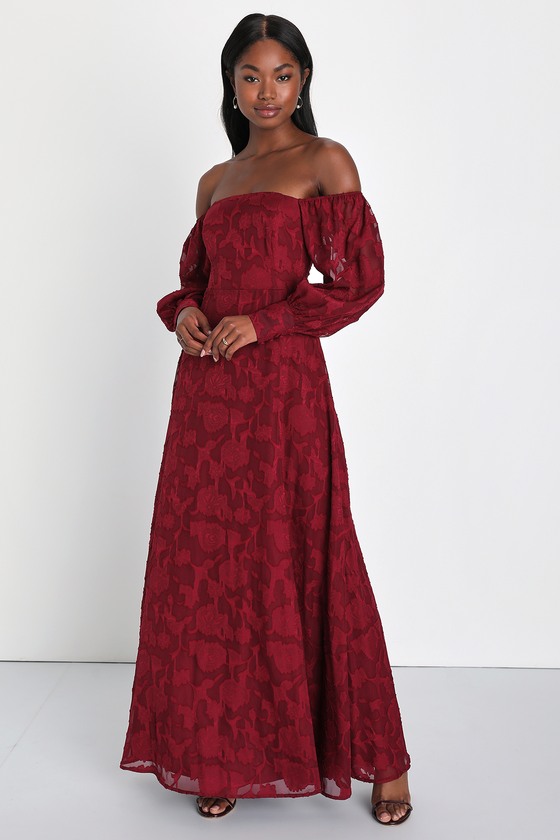 Luciana one shoulder crystallized ruby red french lace long dress