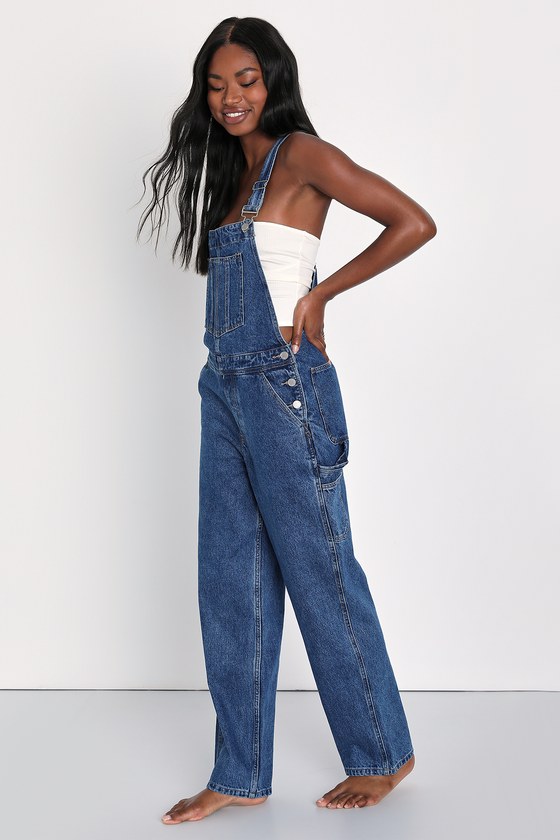 JBD Overalls - Dark Wash Cotton Overalls - Cargo Overalls - Lulus